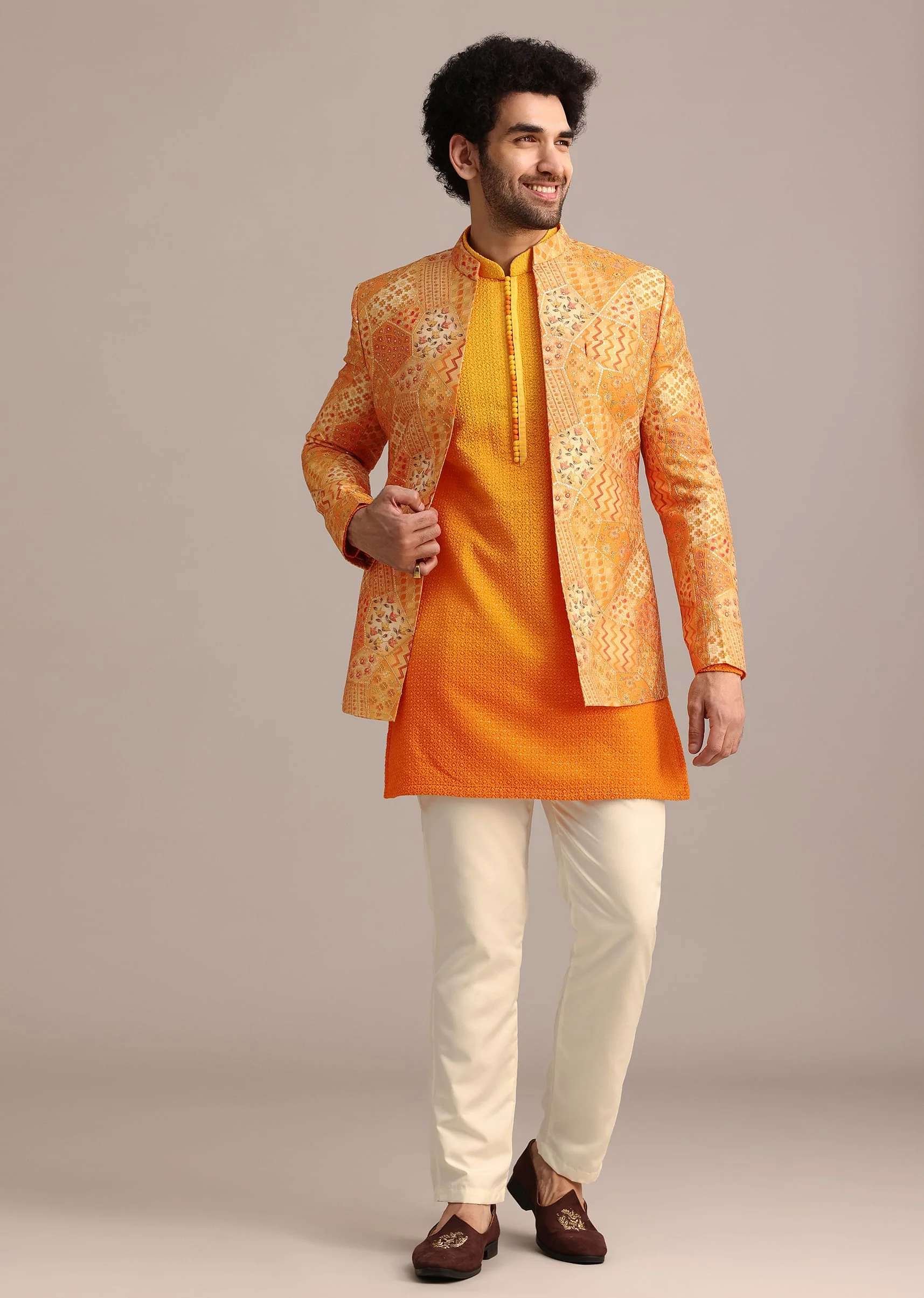 14328-yellow-silk-thread-resham-work-jodhpuri-kurta-set-3.webp Yellow Silk Thread Resham Work Jodhpuri Kurta Set