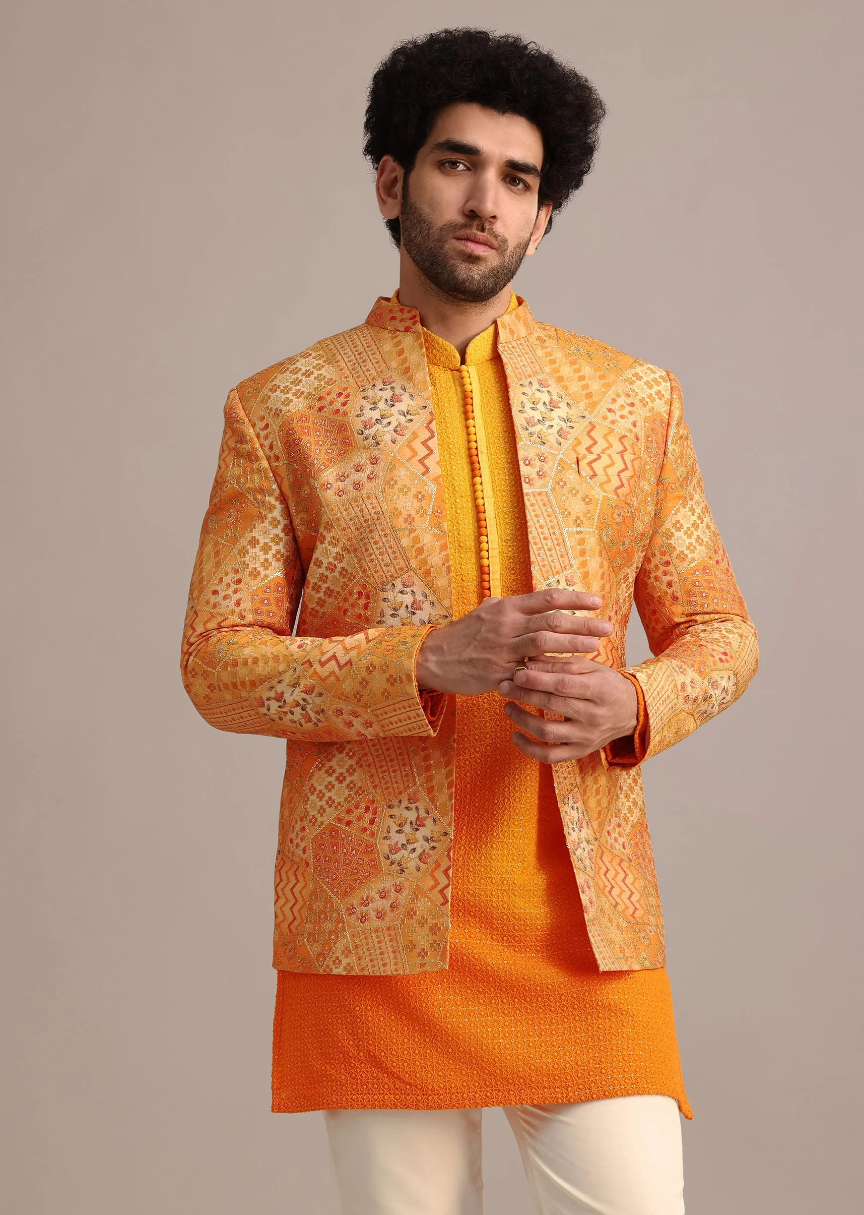 14328-yellow-silk-thread-resham-work-jodhpuri-kurta-set-4.webp Yellow Silk Thread Resham Work Jodhpuri Kurta Set