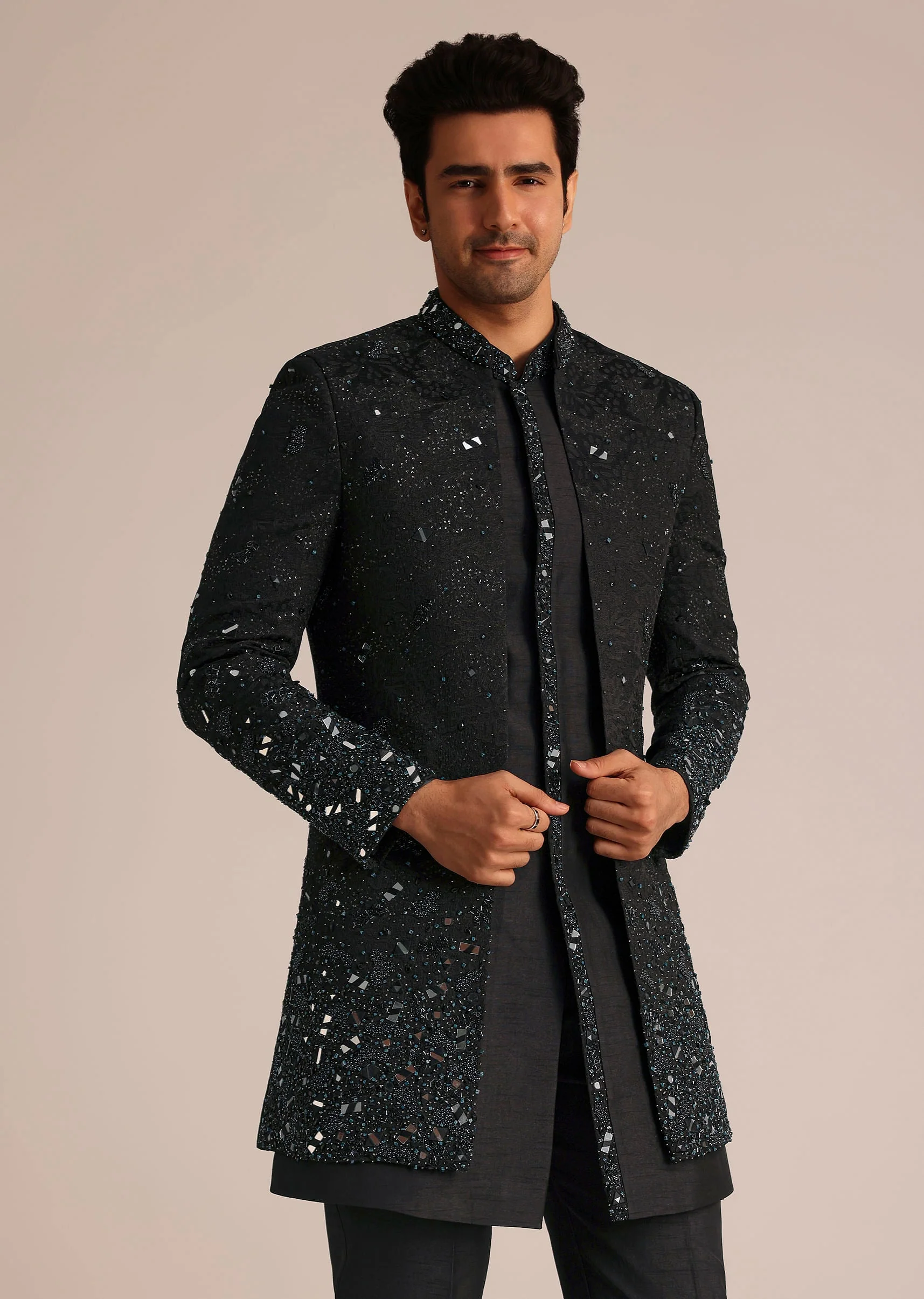 Black Indo Western Set With Mirror Work