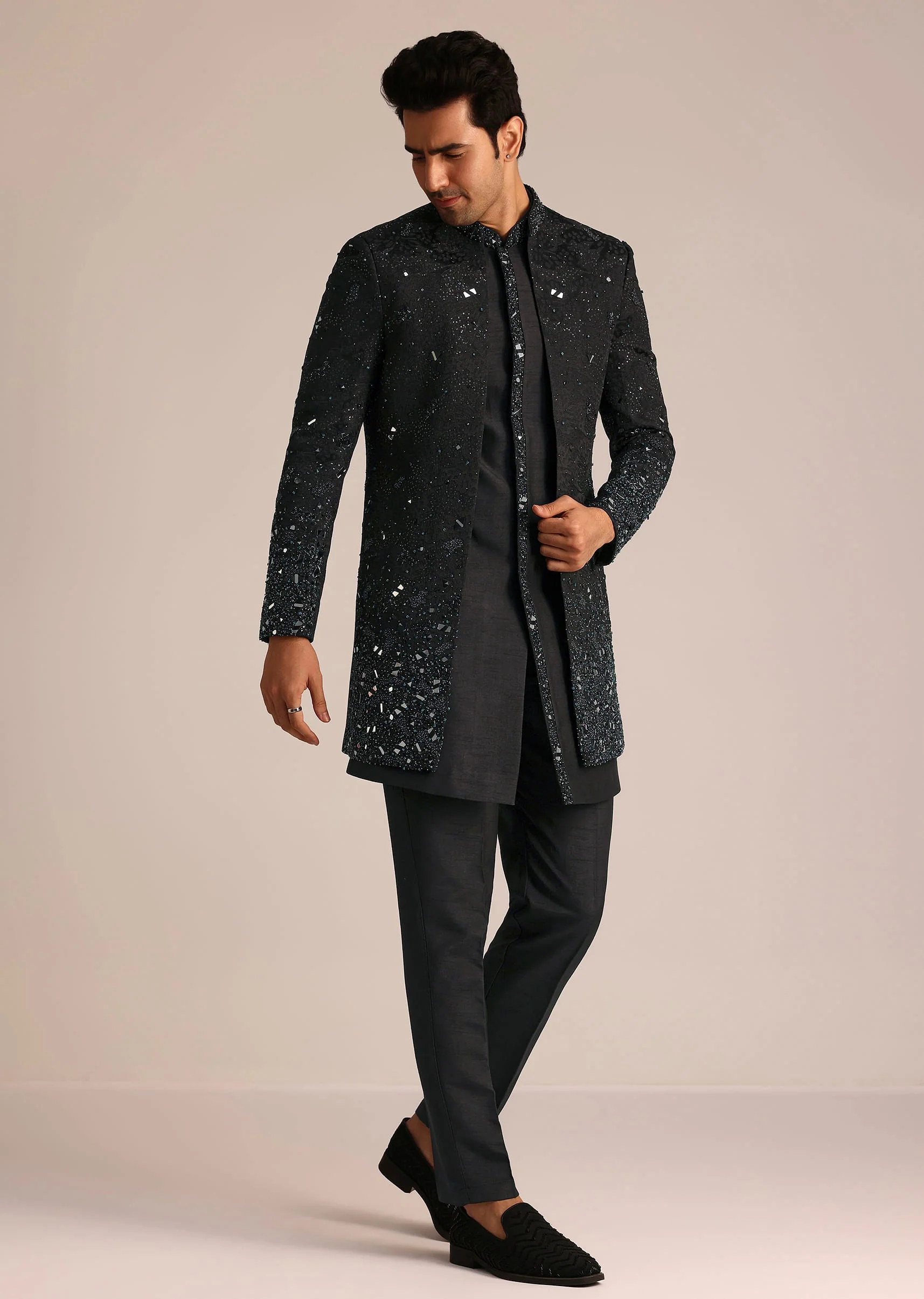 Black Indo Western Set With Mirror Work