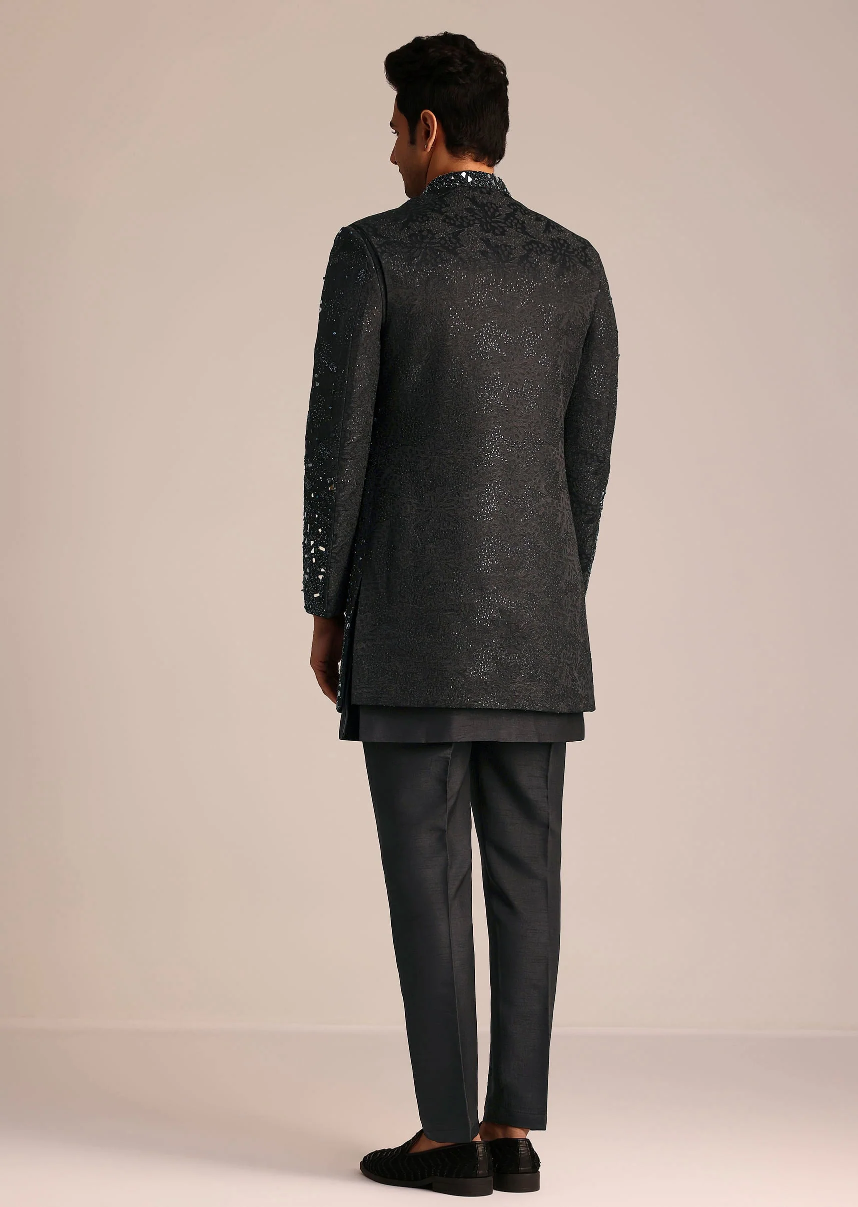 Black Indo Western Set With Mirror Work