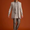 Grey Textured Jacket With Striped Kurta Set