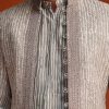 Grey Textured Jacket With Striped Kurta Set