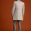 Grey Textured Jacket With Striped Kurta Set