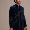 Blue Embroidered Indo Western Set in Velvet