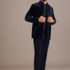 Blue Embroidered Indo Western Set in Velvet