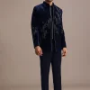 Blue Embroidered Indo Western Set in Velvet