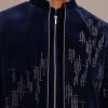 Blue Embroidered Indo Western Set in Velvet