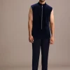 Blue Embroidered Indo Western Set in Velvet