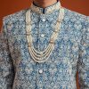 14373-blue-monga-silk-sherwani-with-embroidery-and-beadwork-2.jpg Blue Monga Silk Sherwani With Embroidery And Beadwork