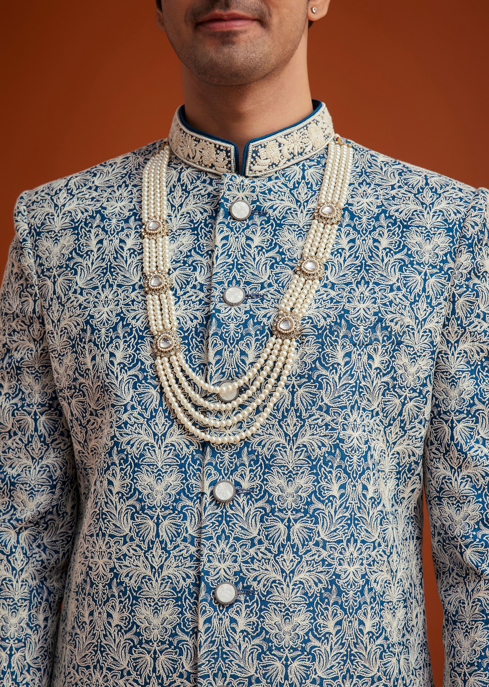 14373-blue-monga-silk-sherwani-with-embroidery-and-beadwork-2.jpg Blue Monga Silk Sherwani With Embroidery And Beadwork