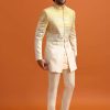 Yellow Ombre Indowestern Set With Foil Applique For Men