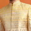Yellow Ombre Indowestern Set With Foil Applique For Men