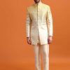 Yellow Ombre Indowestern Set With Foil Applique For Men