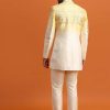 Yellow Ombre Indowestern Set With Foil Applique For Men