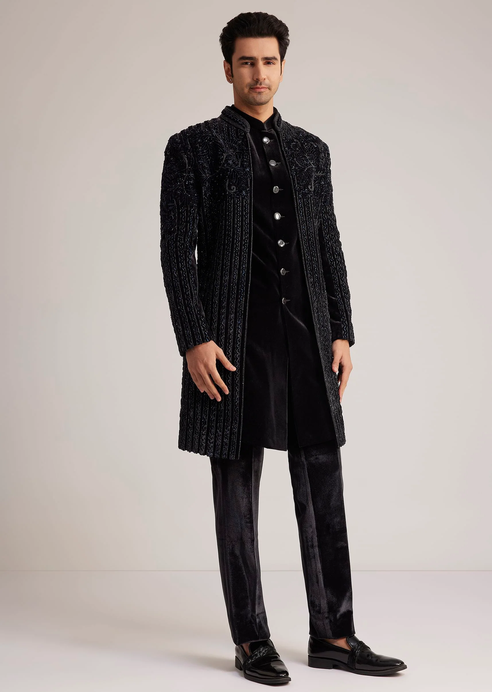14409-black-velvet-indowestern-set-with-cut-dana-embellishment-1.webp Black Velvet Indowestern Set With Cut Dana Embellishment