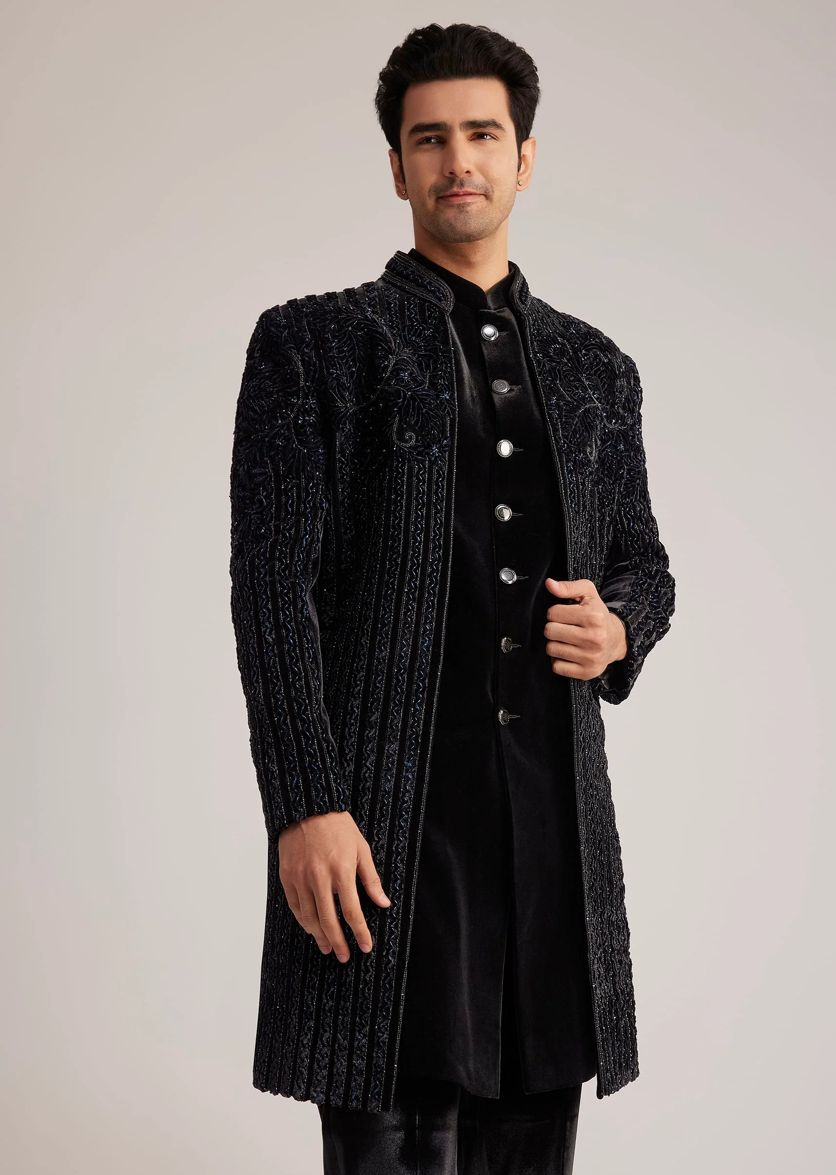 14409-black-velvet-indowestern-set-with-cut-dana-embellishment-2.webp Black Velvet Indowestern Set With Cut Dana Embellishment