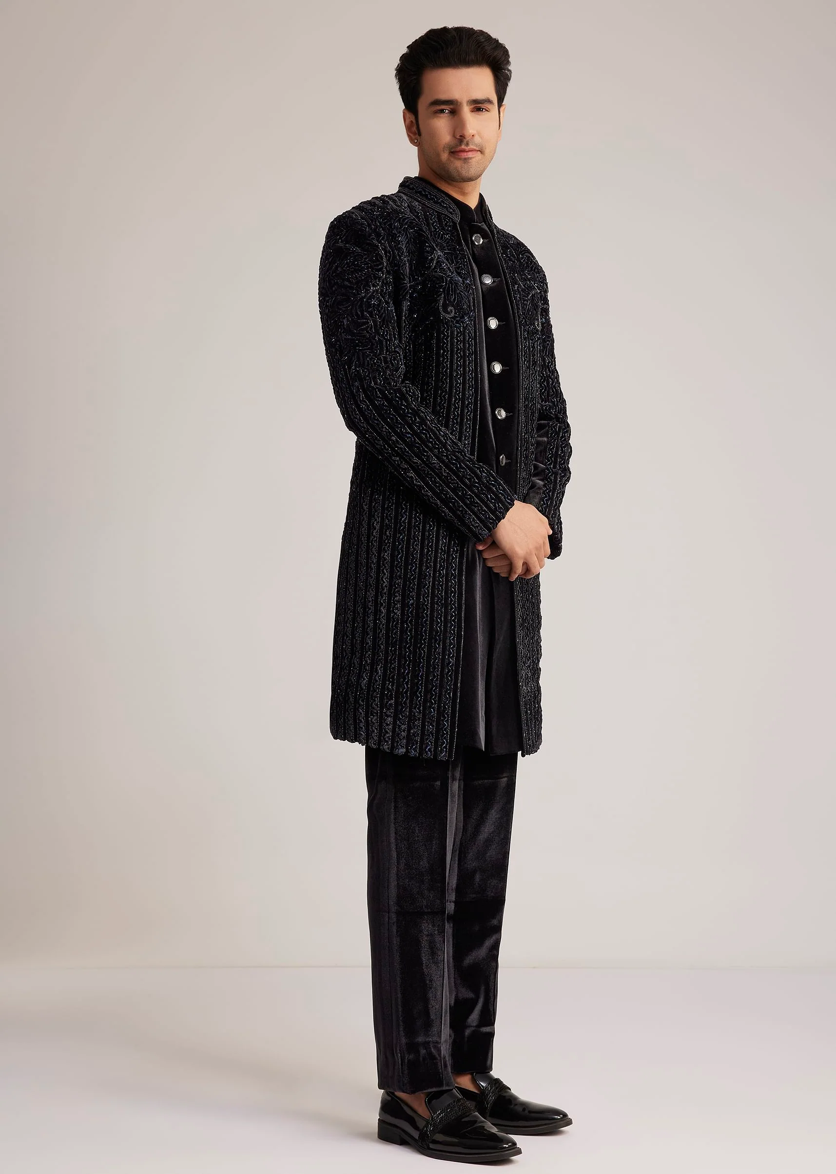 14409-black-velvet-indowestern-set-with-cut-dana-embellishment-3.webp Black Velvet Indowestern Set With Cut Dana Embellishment
