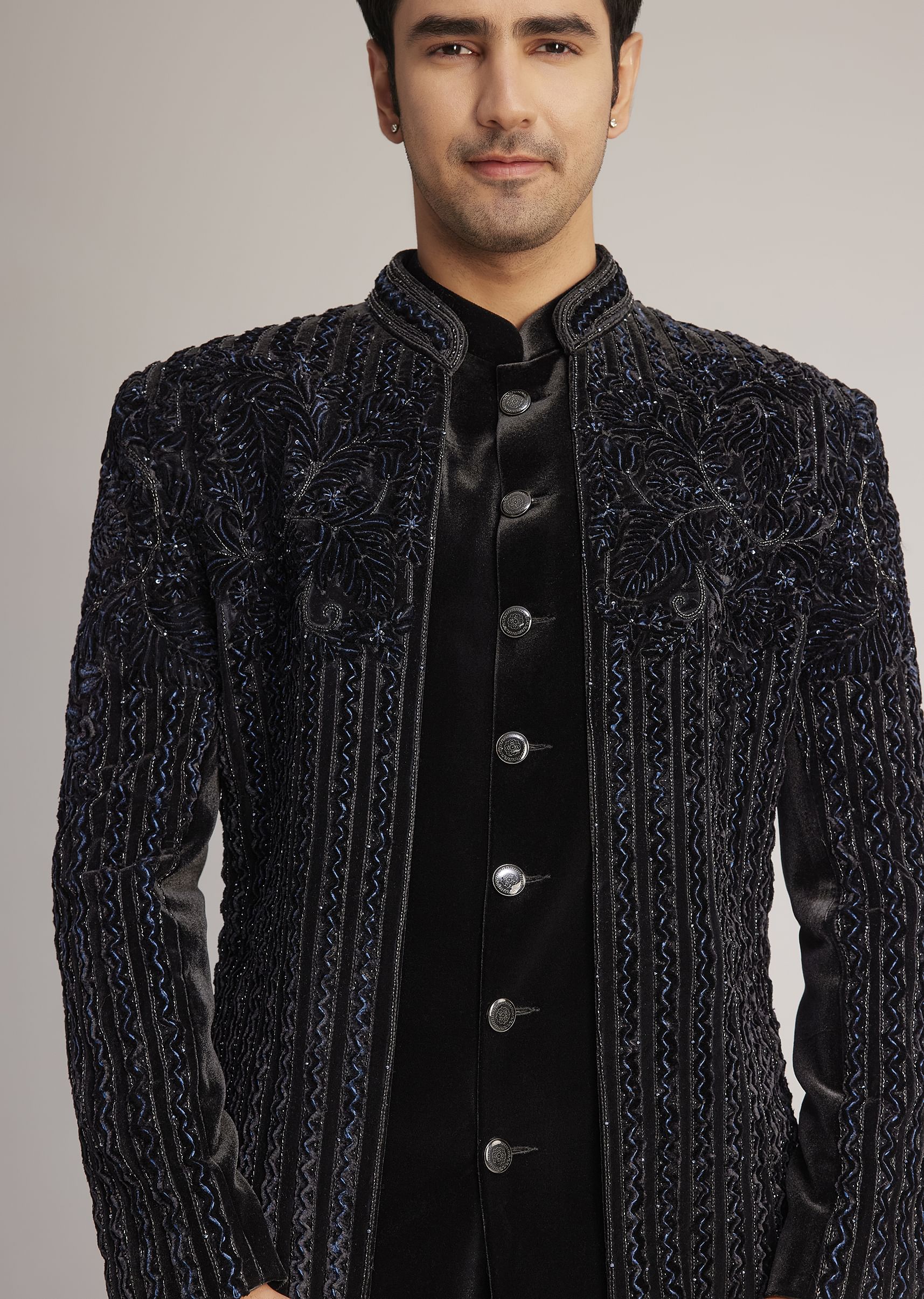14409-black-velvet-indowestern-set-with-cut-dana-embellishment-5.jpg Black Velvet Indowestern Set With Cut Dana Embellishment