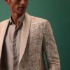 Off White Heavy Hand Embroidered Tuxedo Suit In Dola Silk