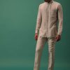Off White Heavy Hand Embroidered Tuxedo Suit In Dola Silk