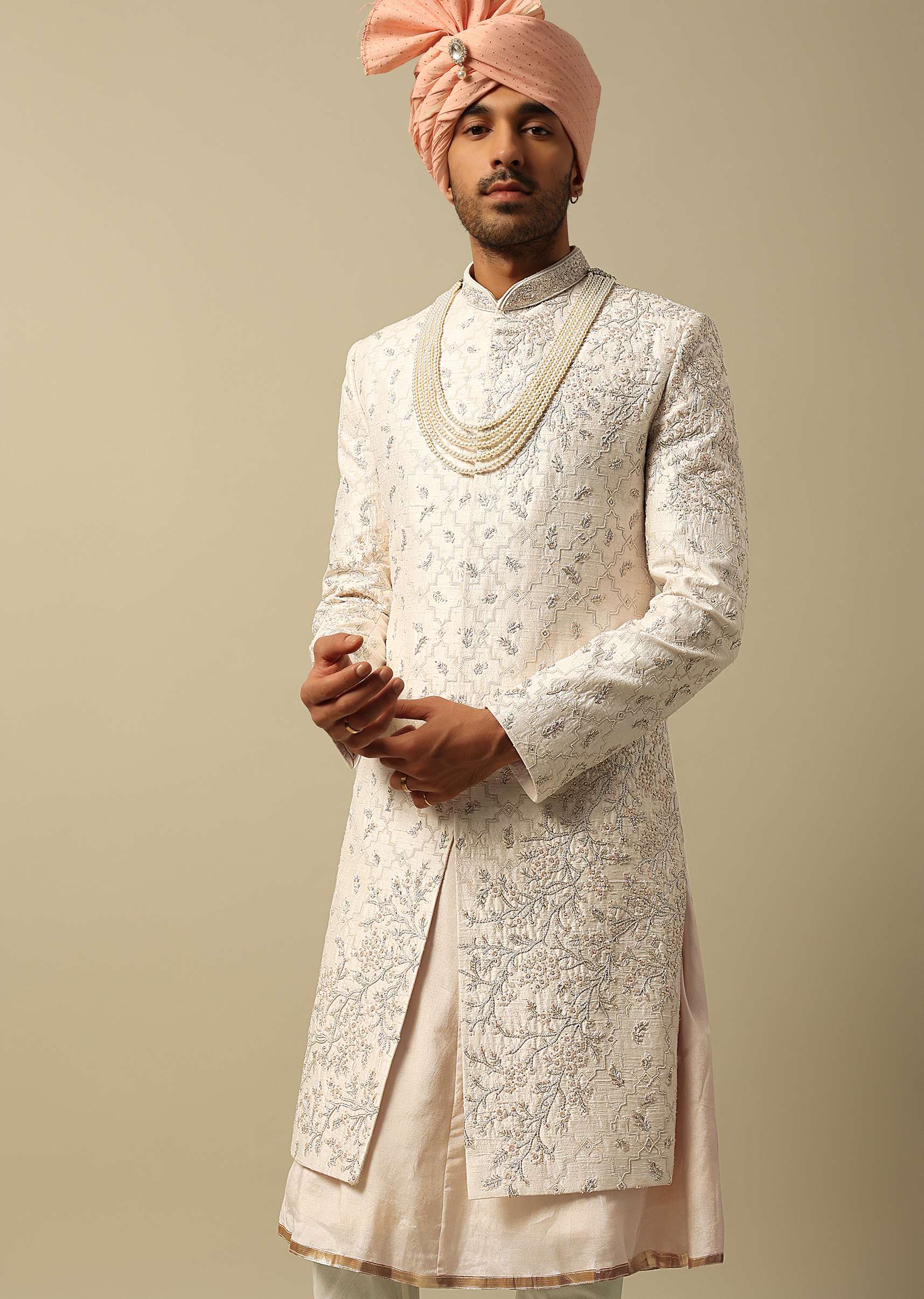 Majestic White Raw Silk Sherwani