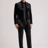 Black Velvet Indo Western Set With Abstract Motif And Cut Dana Work