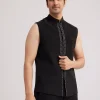 Black Velvet Indo Western Set With Abstract Motif And Cut Dana Work