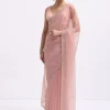 Pink Cutdana Embroidered Organza Saree With Unstitched Blouse