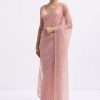 Pink Cutdana Embroidered Organza Saree With Unstitched Blouse