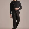 Black Rayon Angrakha Jodhpuri Suit