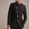 Black Rayon Angrakha Jodhpuri Suit