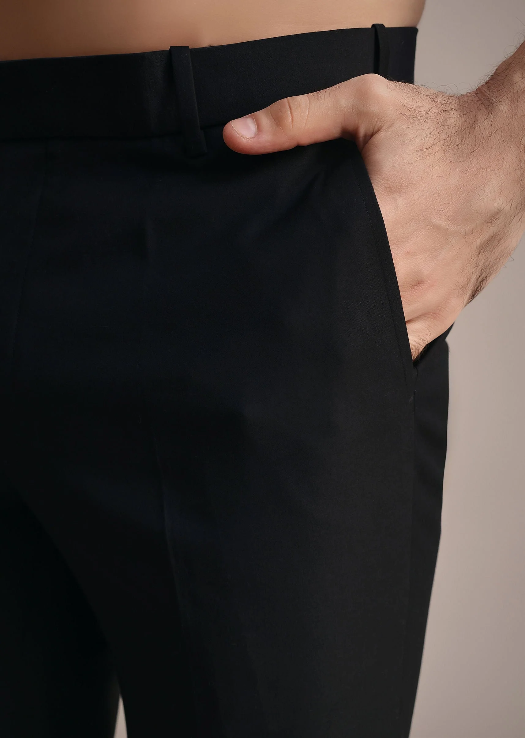 Black Rayon Tuxedo With Pintuck Detailing