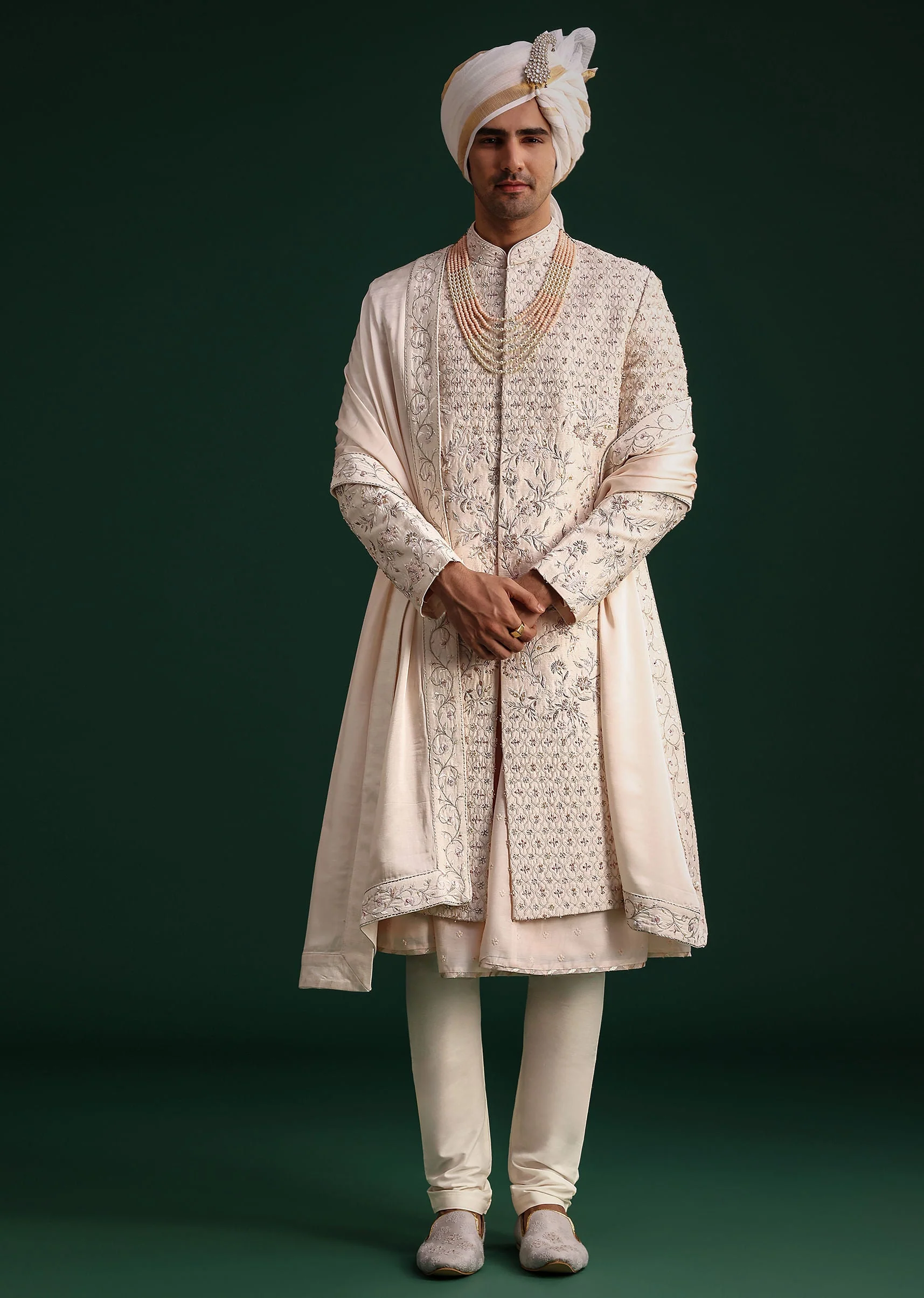 14472-peach-silk-zari-embroidered-sherwani-suit-with-mala-and-dupatta-1.webp Peach Silk Zari Embroidered Sherwani Suit With Mala And Dupatta