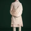 Peach Silk Zari Embroidered Sherwani Suit With Mala And Dupatta