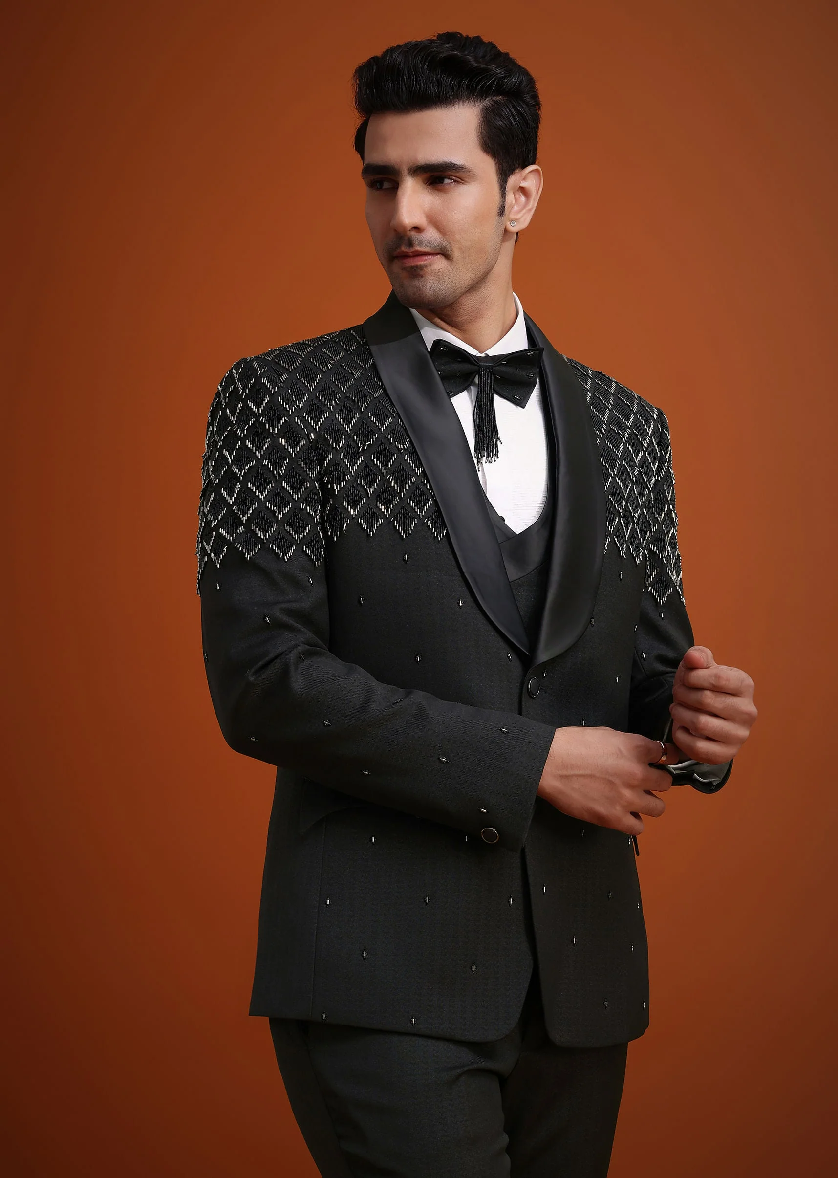 Black Salli Embellished Tuxedo Set