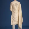 White Silk Zari Work Sherwani Set With Dupatta