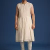 White Silk Zari Work Sherwani Set With Dupatta