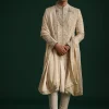 Beige Silk Sherwani Set With Zardozi Work