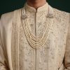 Beige Silk Sherwani Set With Zardozi Work