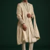 Beige Silk Sherwani Set With Zardozi Work