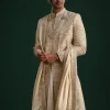 Beige Silk Sherwani Set With Zardozi Work