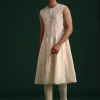 Beige Silk Sherwani Set With Zardozi Work