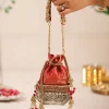 Red And Silver Brocade Potli Bag