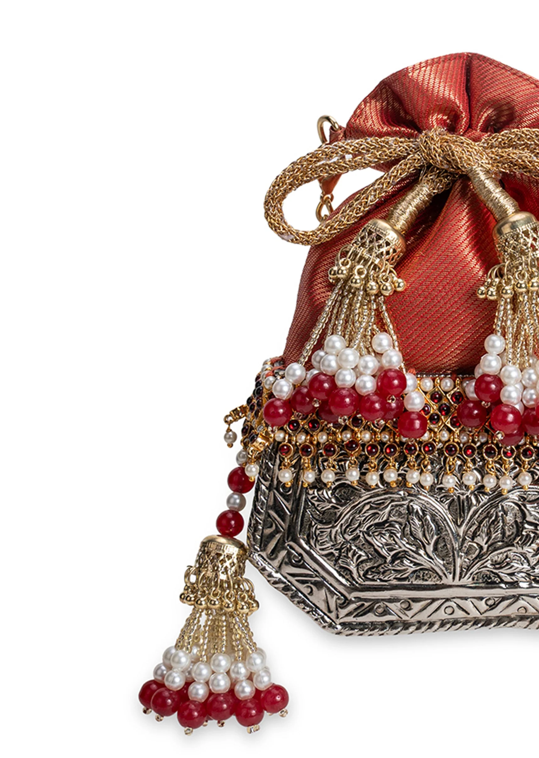 Red And Silver Brocade Potli Bag