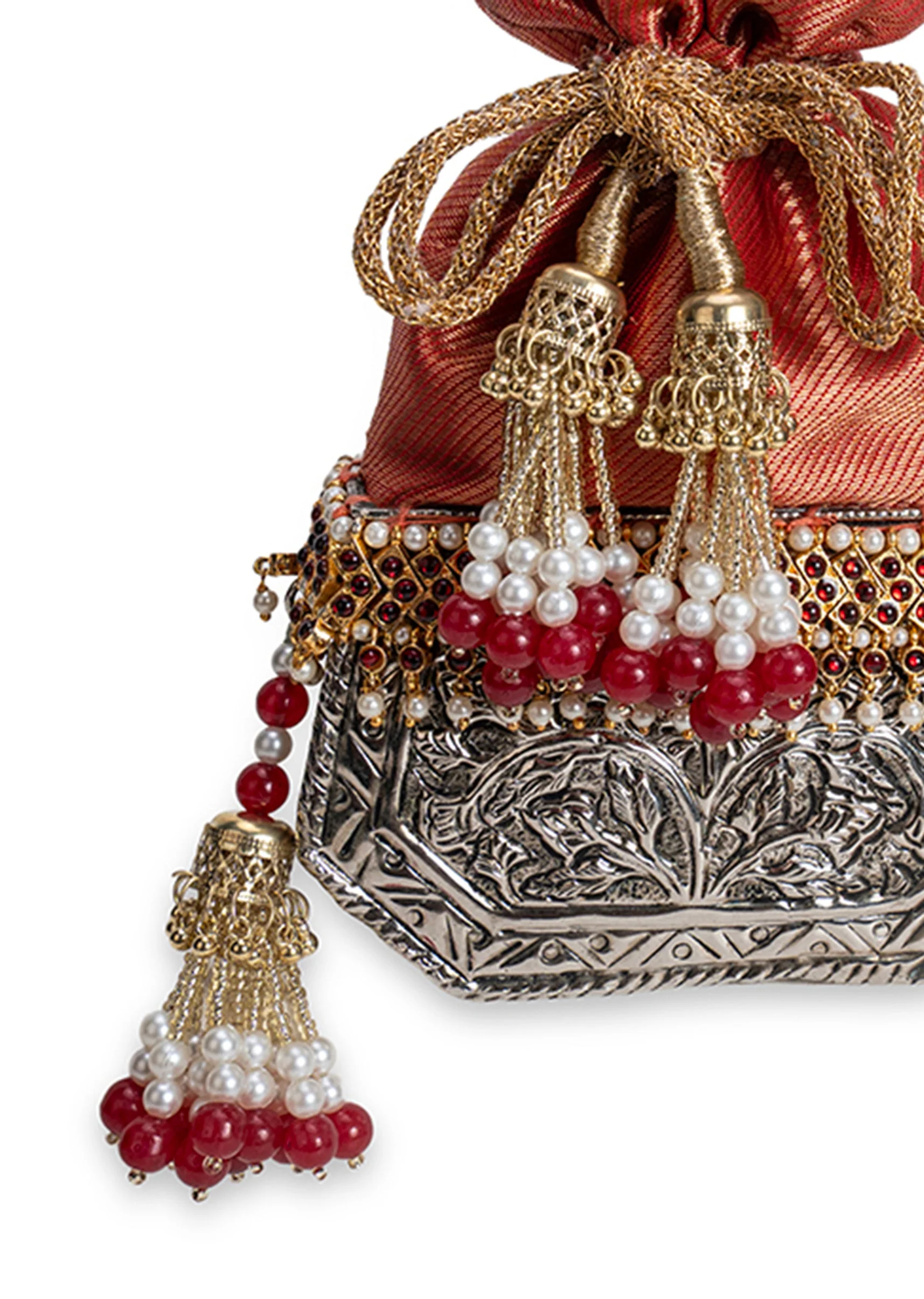 Red And Silver Brocade Potli Bag