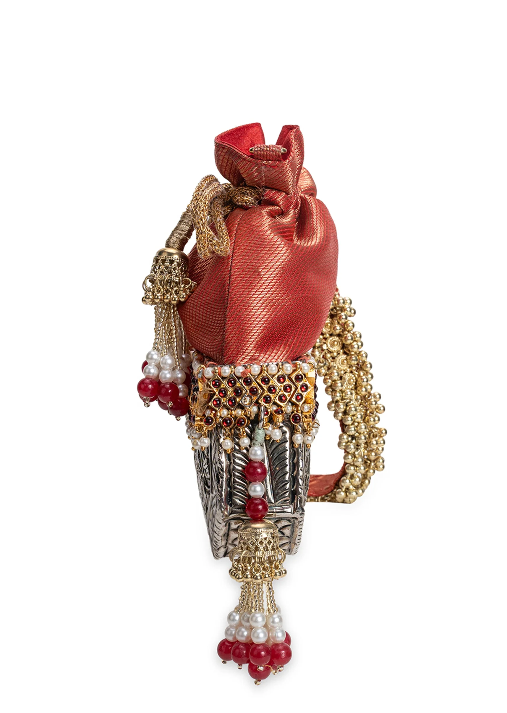 Red And Silver Brocade Potli Bag