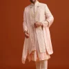 Pink Silk Embroidered Sherwani Set With Dupatta