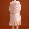 Pink Silk Embroidered Sherwani Set With Dupatta