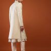Cream White Embroidered Sherwani Set In Tussar Silk